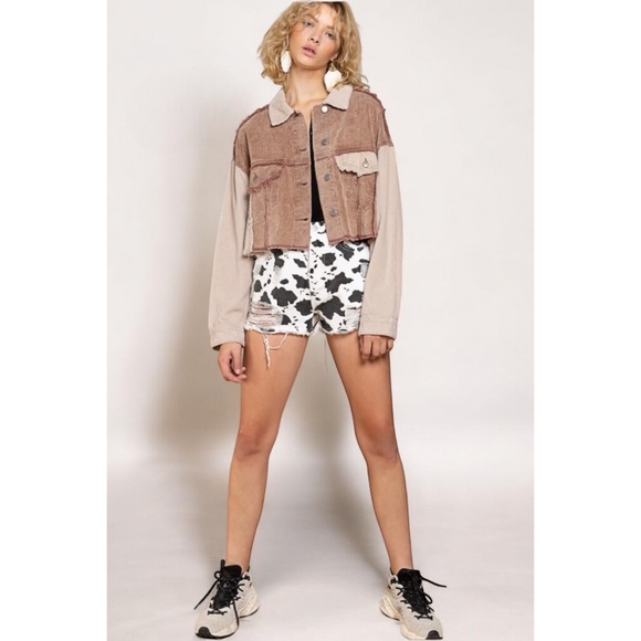 POL Mocha & Tan Button Up Cropped Corduroy Jacket - Picture 5 of 6